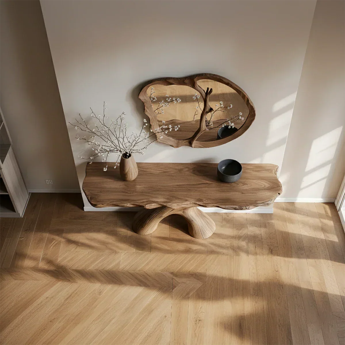 Natural Solid Wood Wabi-Sabi Sculptural Console Table - Rustiracraft