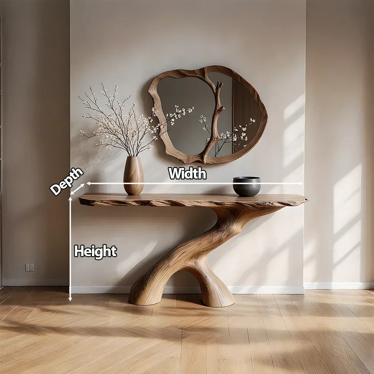 Natural Solid Wood Wabi-Sabi Sculptural Console Table - Rustiracraft