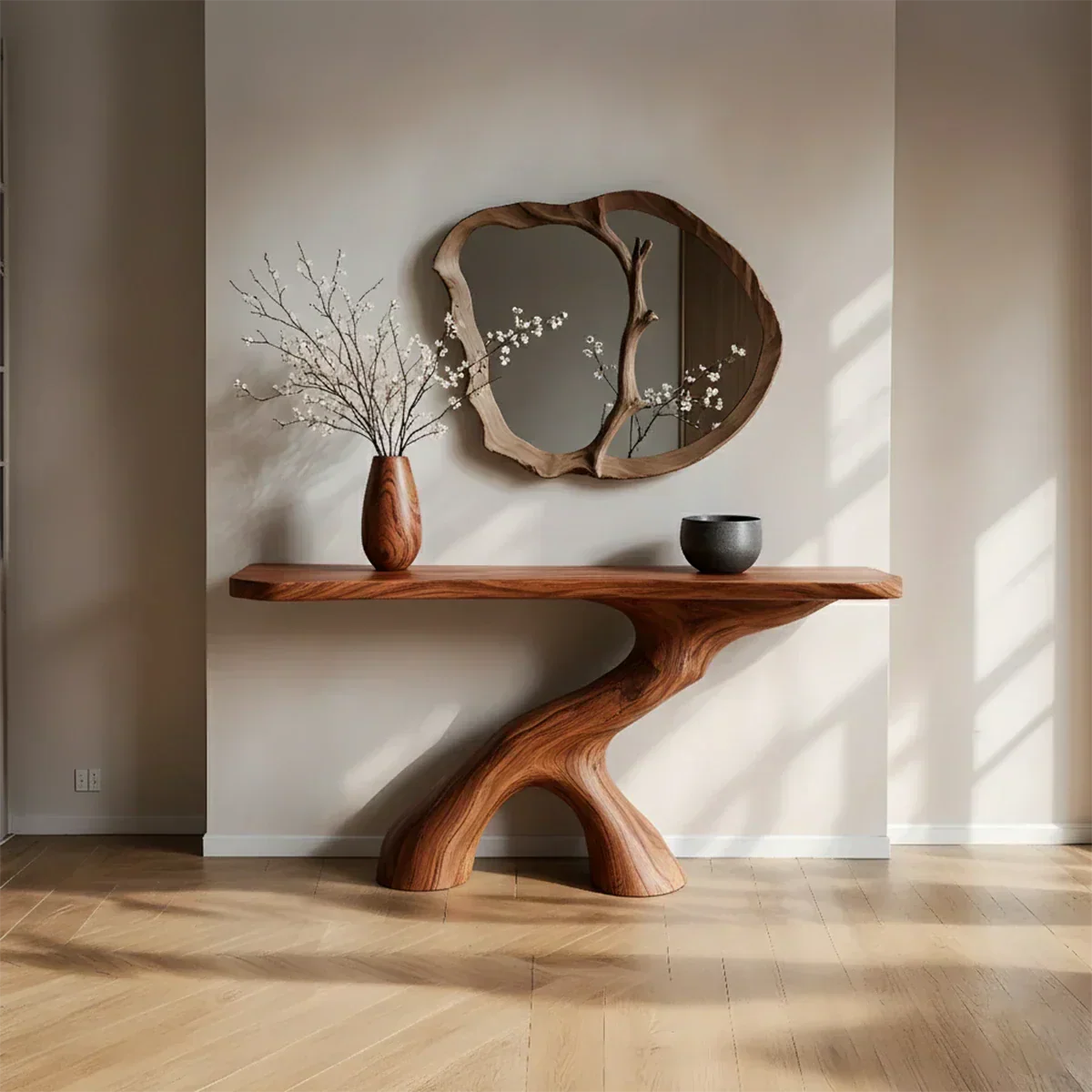 Natural Solid Wood Wabi-Sabi Sculptural Console Table - Rustiracraft