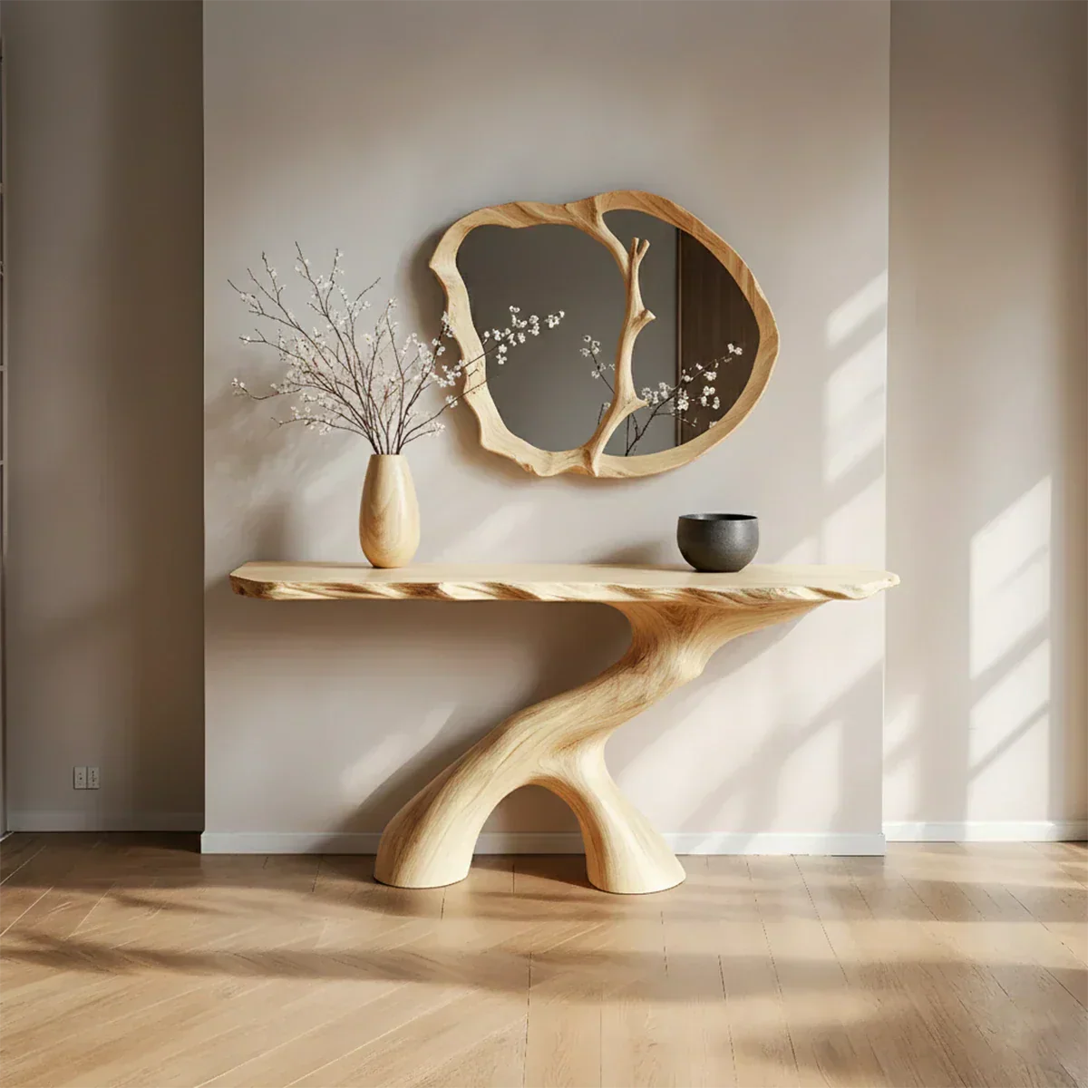 Natural Solid Wood Wabi-Sabi Sculptural Console Table - Rustiracraft
