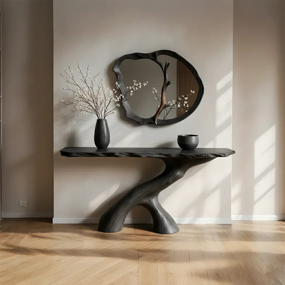 Natural Solid Wood Wabi-Sabi Sculptural Console Table - Rustiracraft