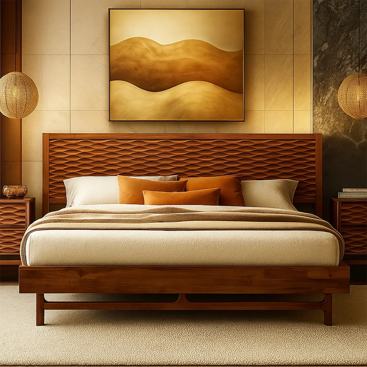 Natural Wood Bed Modern Design - Sturdy, Luxurious - Rustiracraft 