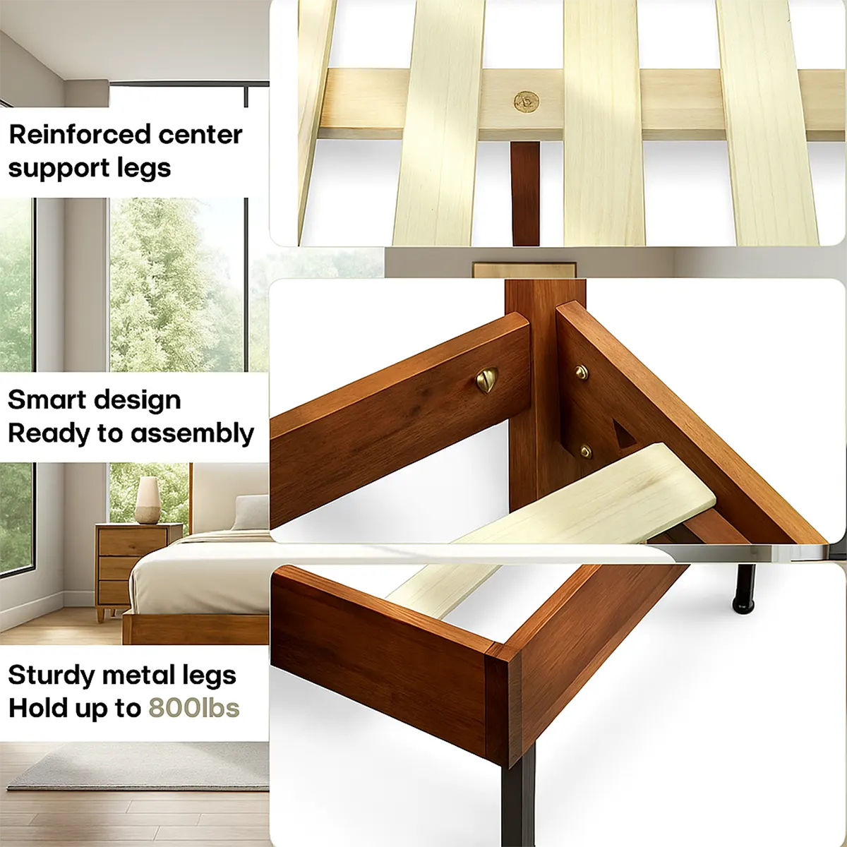 Natural Wood Bed Modern Design - Sturdy, Luxurious - Rustiracraft 