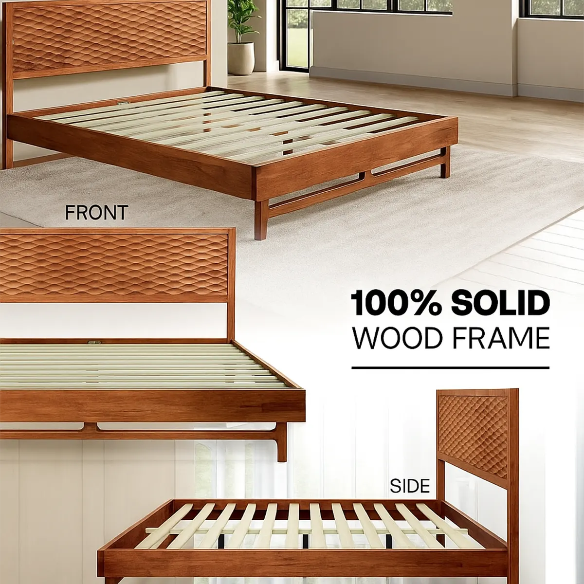 Natural Wood Bed Modern Design - Sturdy, Luxurious - Rustiracraft 