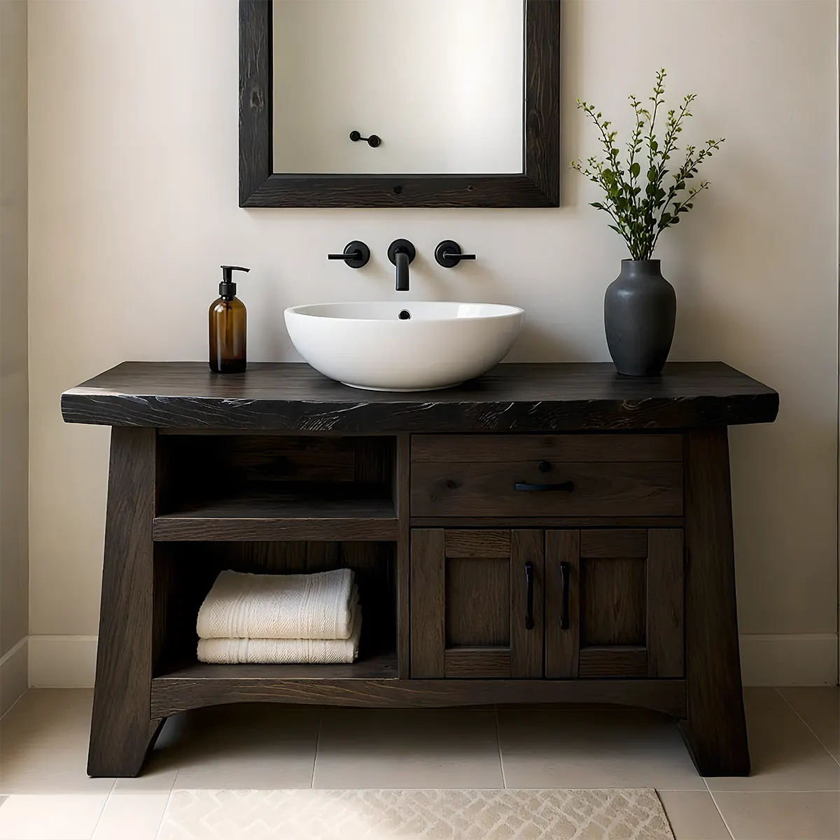 NoirOak Vanity – Rustic Solid Wood Bathroom Cabinet - Rustiracraft 