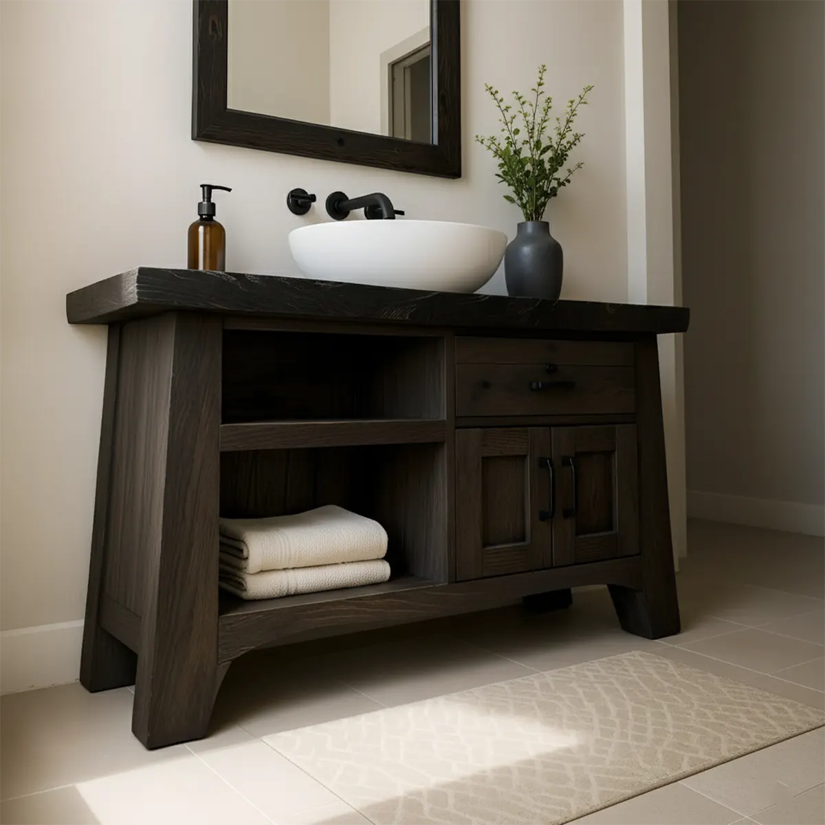 NoirOak Vanity – Rustic Solid Wood Bathroom Cabinet - Rustiracraft 