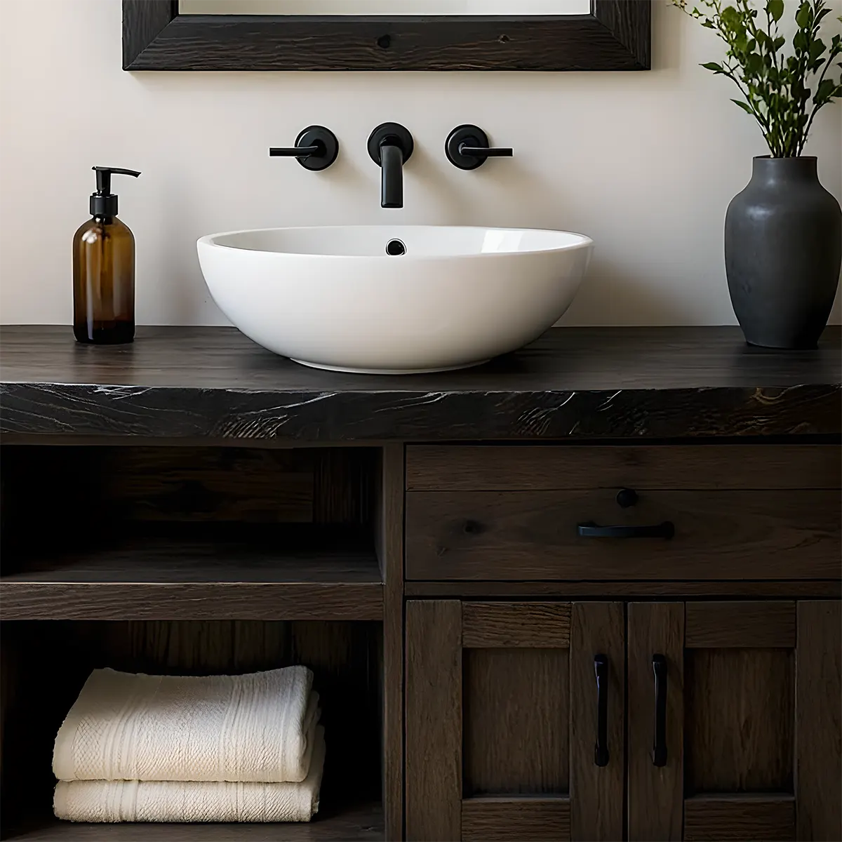 NoirOak Vanity – Rustic Solid Wood Bathroom Cabinet - Rustiracraft 