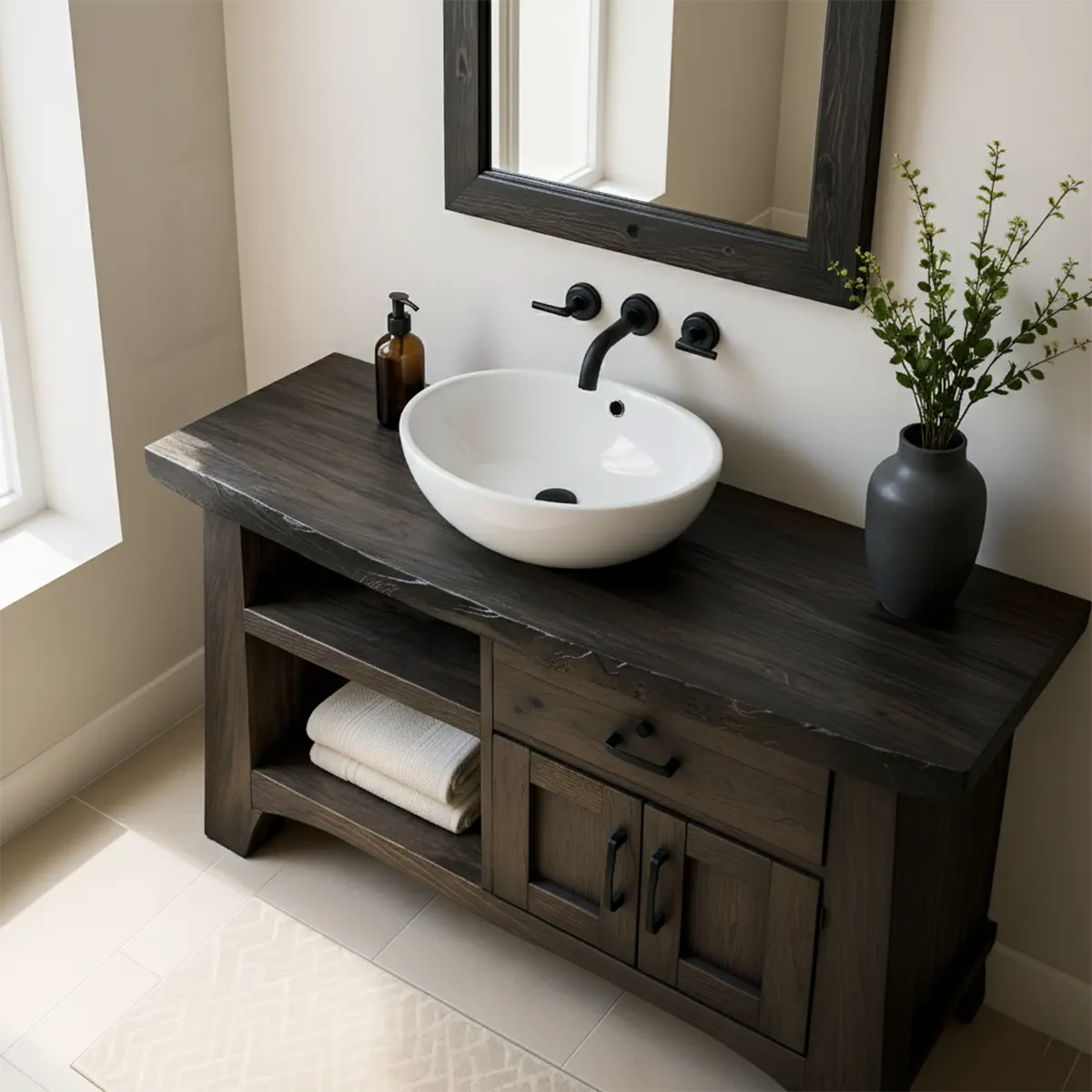 NoirOak Vanity – Rustic Solid Wood Bathroom Cabinet - Rustiracraft 