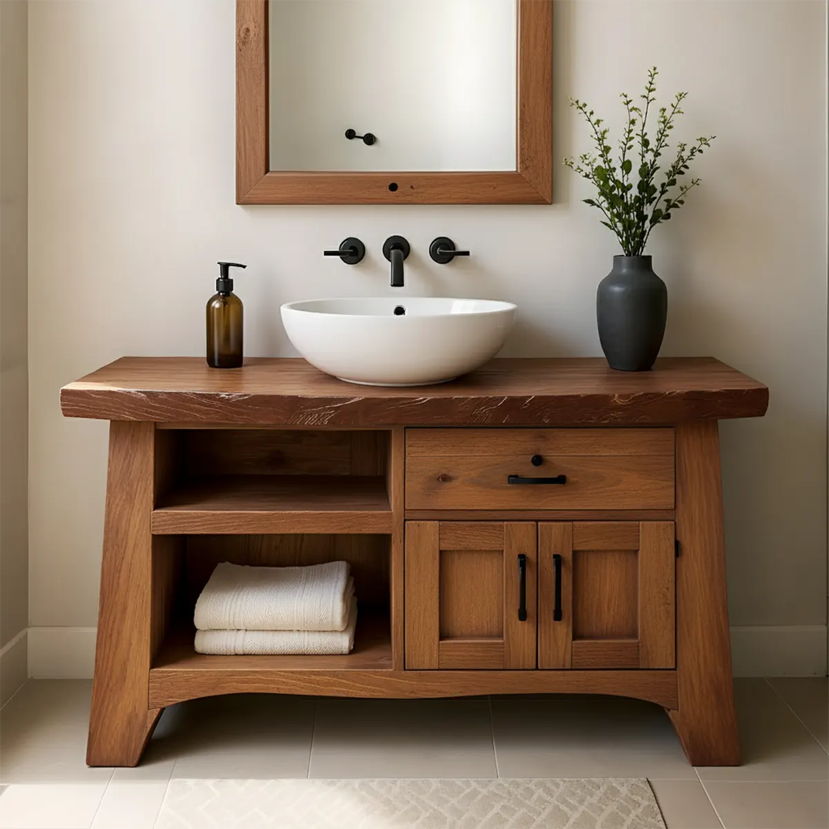 NoirOak Vanity – Rustic Solid Wood Bathroom Cabinet - Rustiracraft 