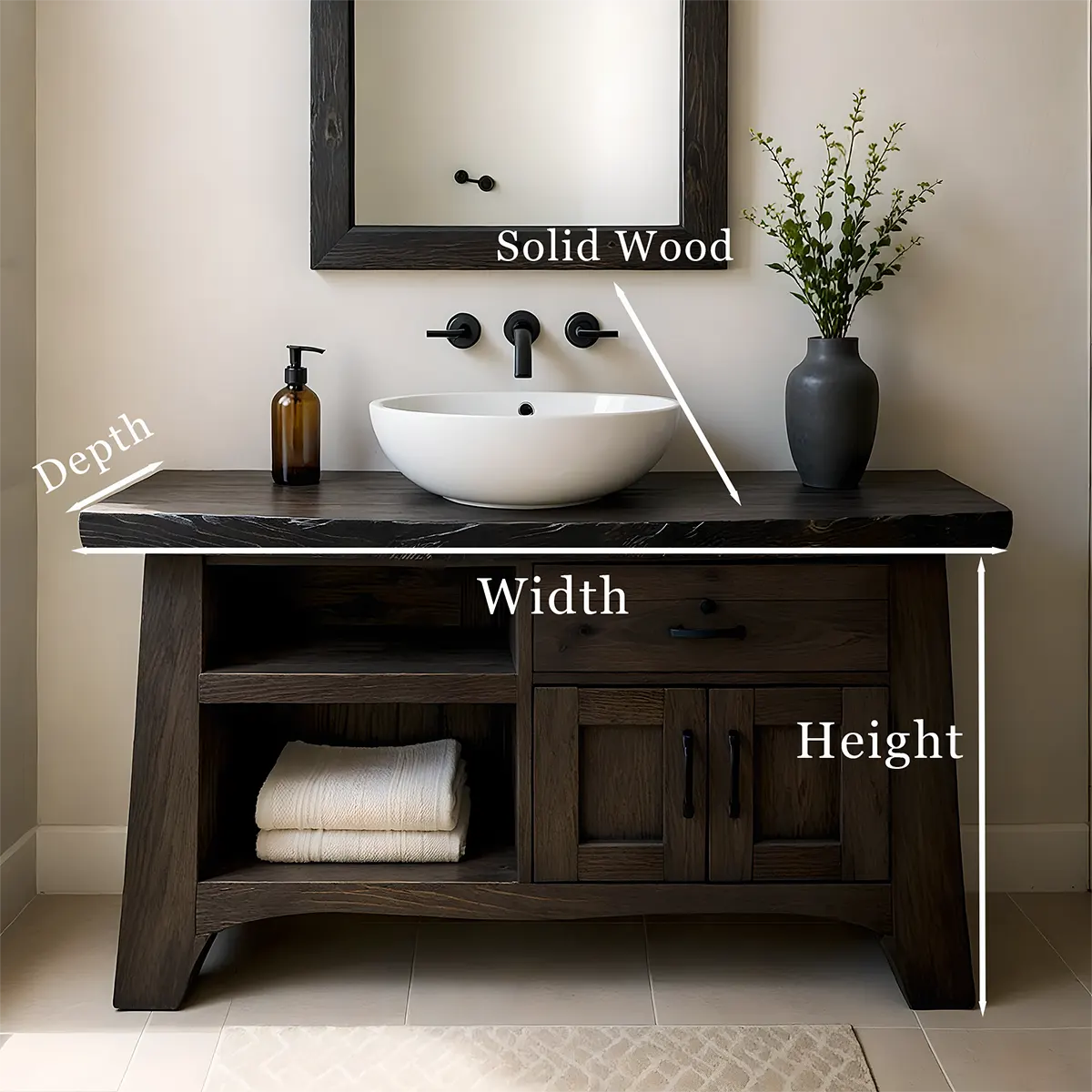 NoirOak Vanity – Rustic Solid Wood Bathroom Cabinet - Rustiracraft 