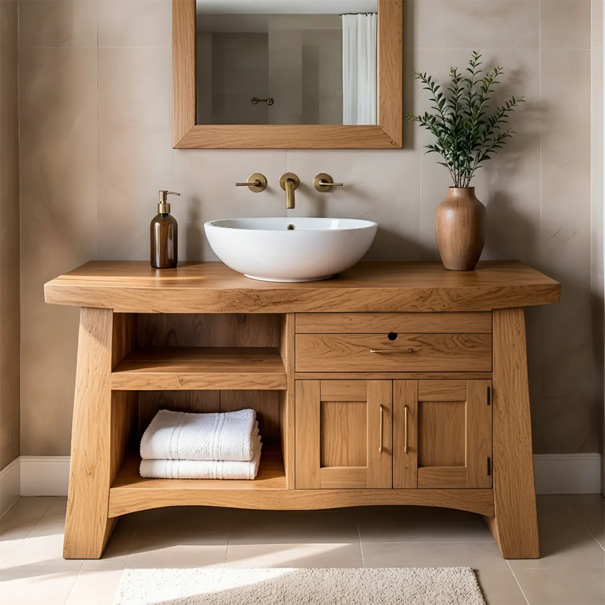NoirOak Vanity – Rustic Solid Wood Bathroom Cabinet - Rustiracraft 