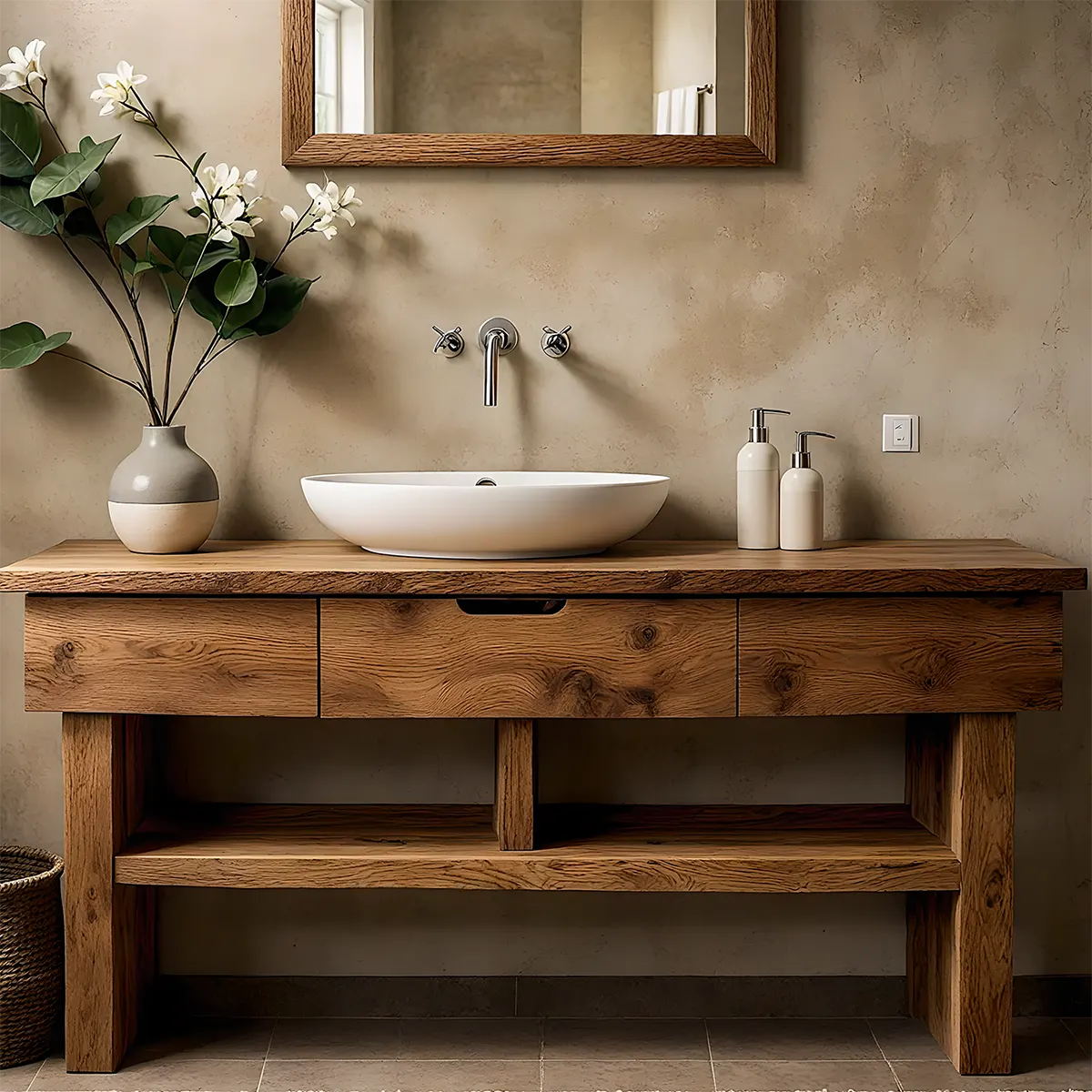 Oak Haven Bathroom Vanity – Solid Wood with Drawers - Rustiracraft 