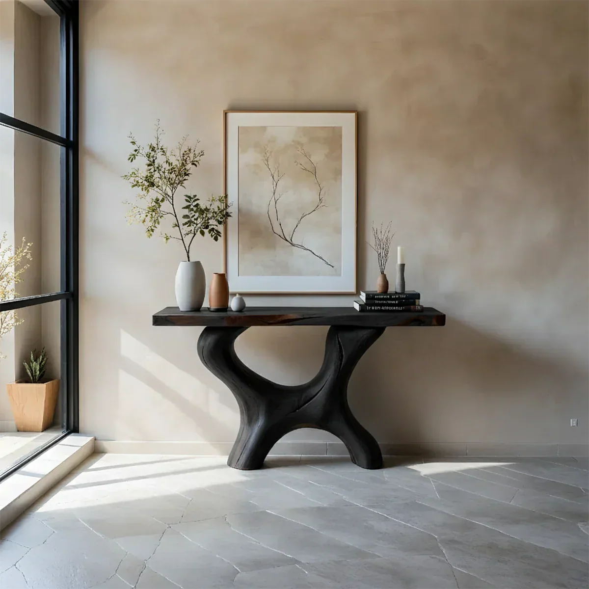 Organic Curved Solid Wood Console Table – Sculptural Minimalist Table - Rustiracraft 