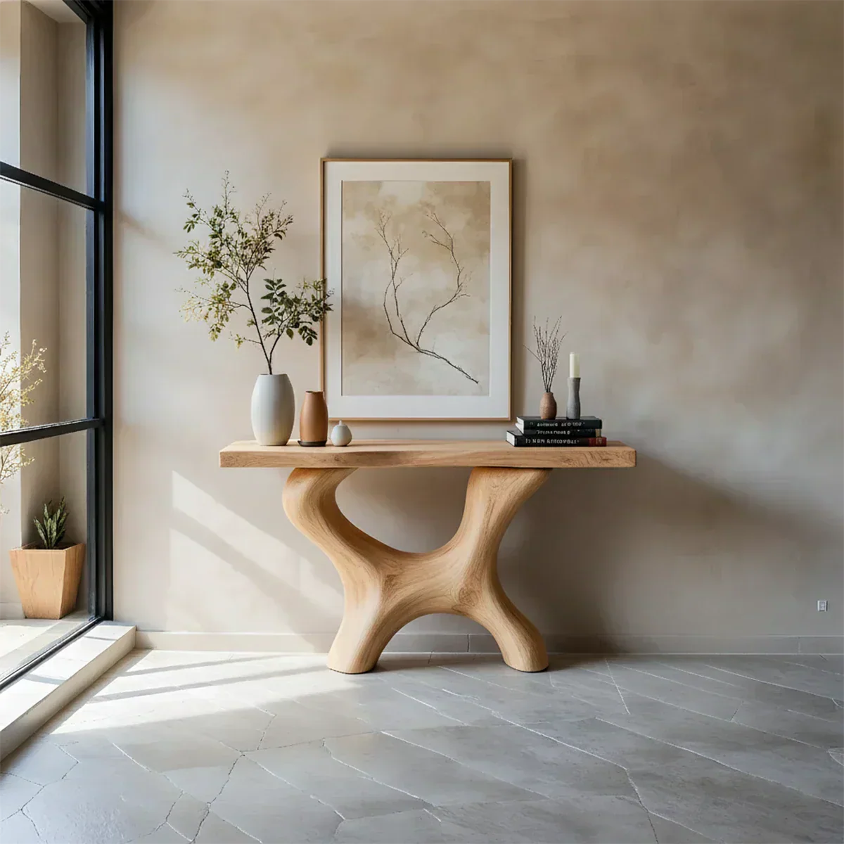 Organic Curved Solid Wood Console Table – Sculptural Minimalist Table - Rustiracraft 