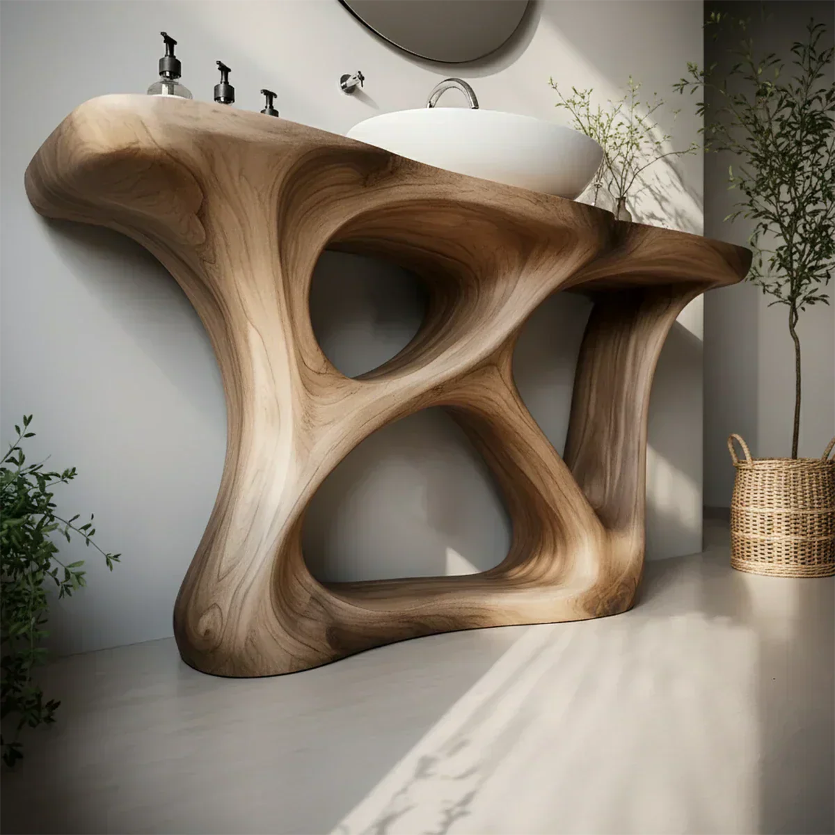 Organic Flow Solid Wood Vanity with Sculptural Form - Rustiracraft 