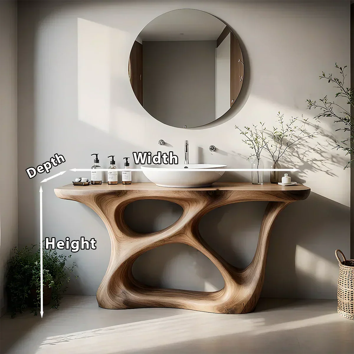 Organic Flow Solid Wood Vanity with Sculptural Form - Rustiracraft 
