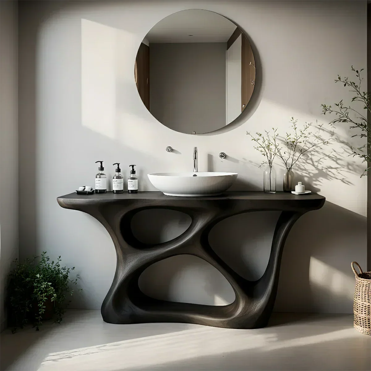 Organic Flow Solid Wood Vanity with Sculptural Form - Rustiracraft 