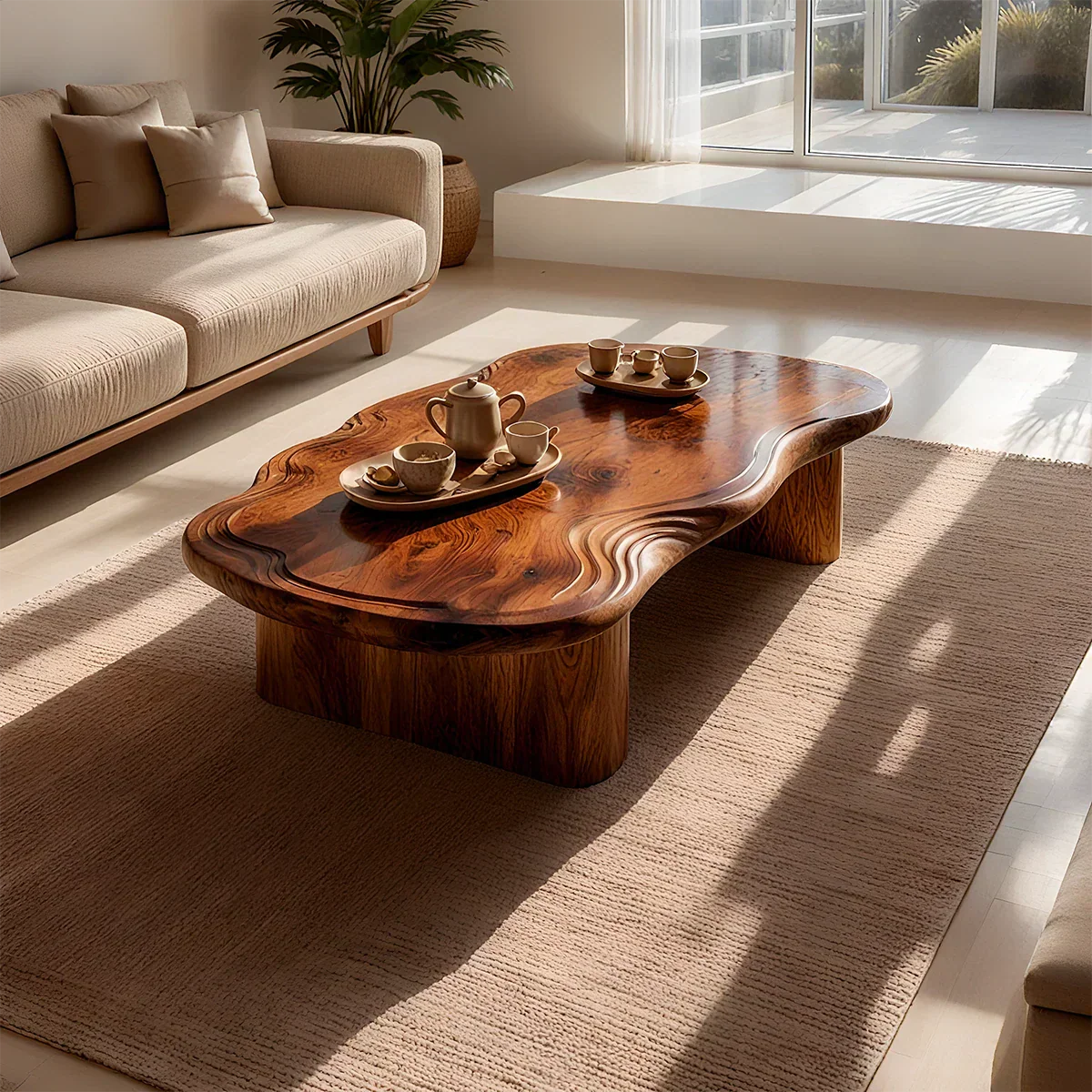 Organic Live Edge Coffee Table – Natural Wood Center Table for Modern Living Room - Rustiracraft