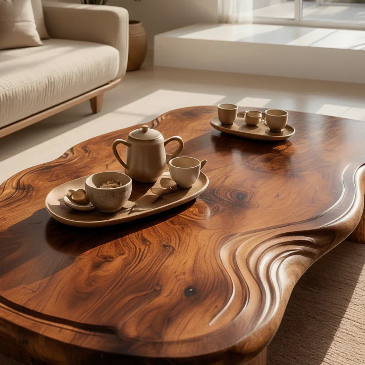 Organic Live Edge Coffee Table – Natural Wood Center Table for Modern Living Room - Rustiracraft