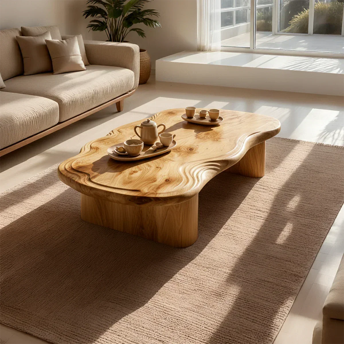 Organic Live Edge Coffee Table – Natural Wood Center Table for Modern Living Room - Rustiracraft