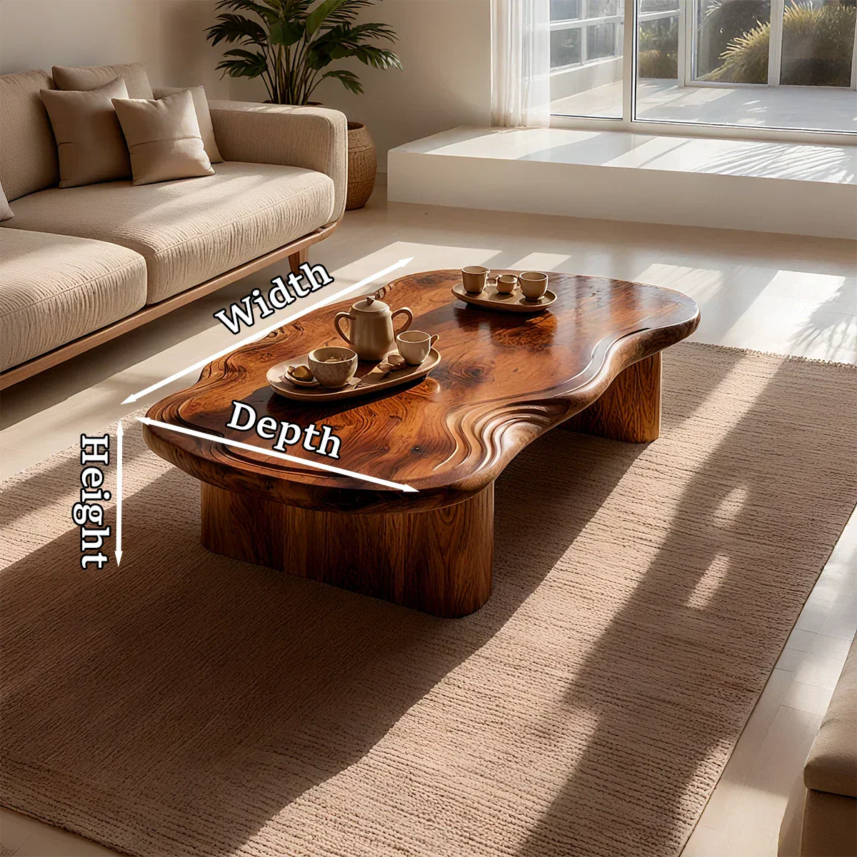 Organic Live Edge Coffee Table – Natural Wood Center Table for Modern Living Room - Rustiracraft