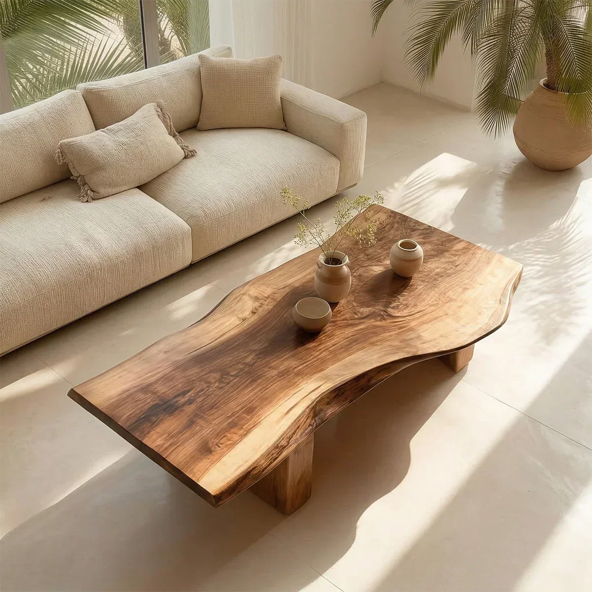 Organic Live Edge Coffee Table with Thick Slab Top in Natural Solid Wood - Rustiracraft 
