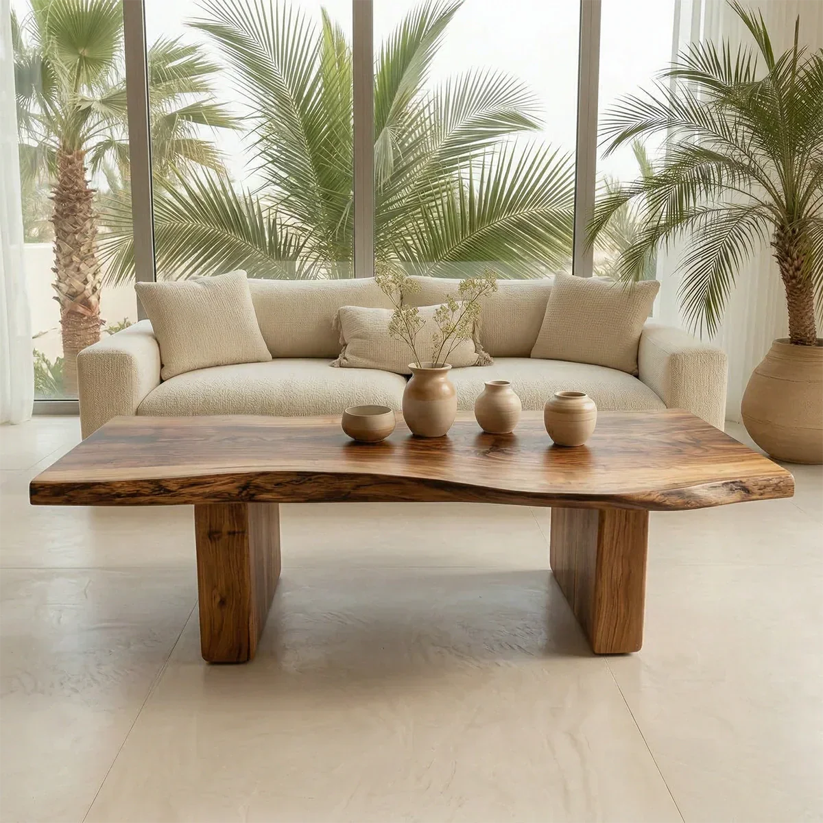 Organic Live Edge Coffee Table with Thick Slab Top in Natural Solid Wood - Rustiracraft 