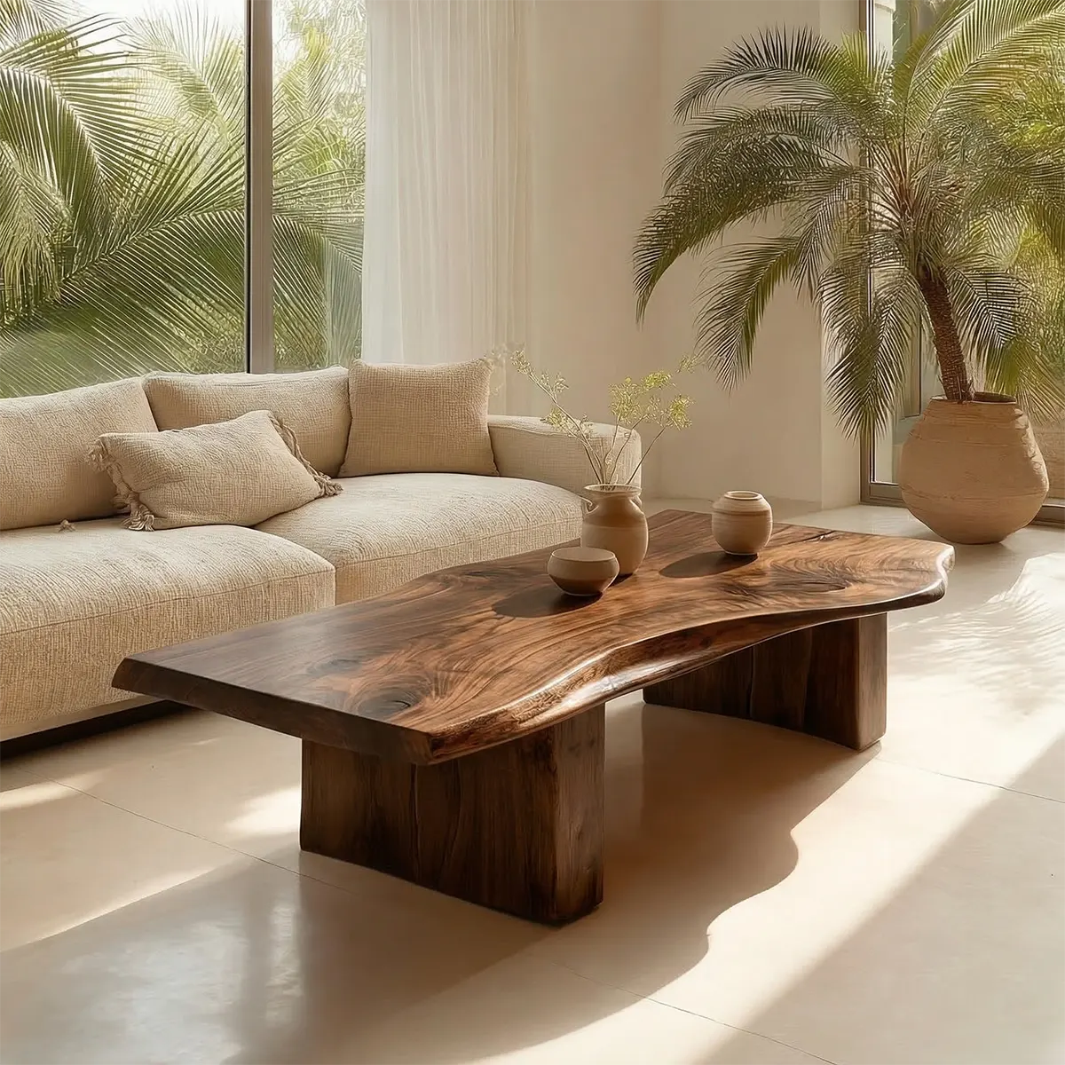 Organic Live Edge Coffee Table with Thick Slab Top in Natural Solid Wood - Rustiracraft 