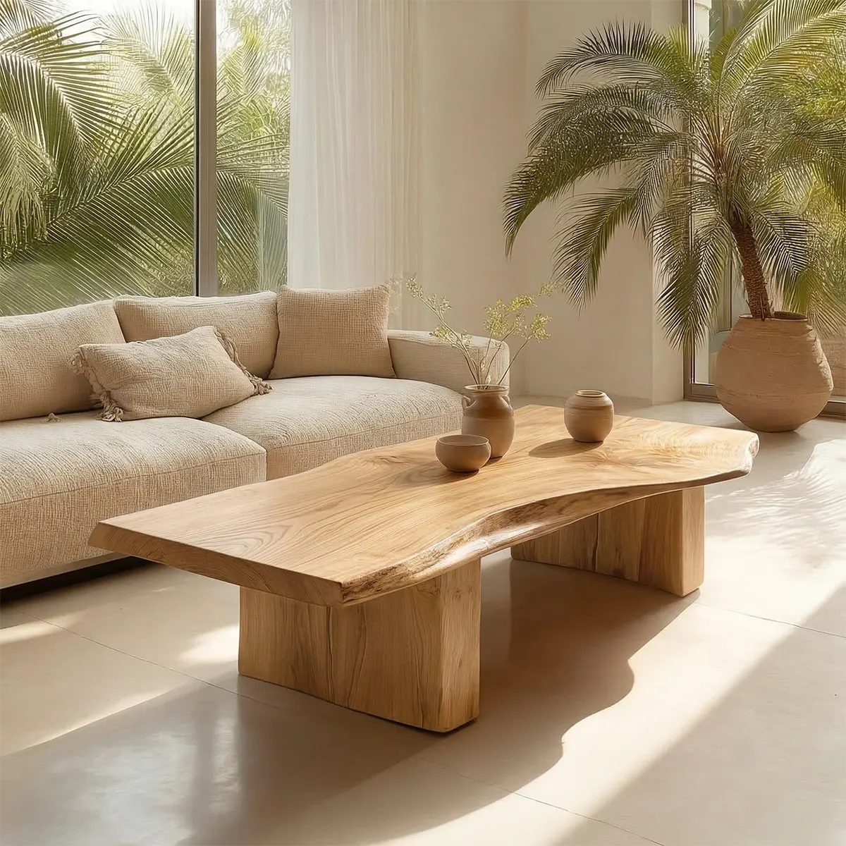 Organic Live Edge Coffee Table with Thick Slab Top in Natural Solid Wood - Rustiracraft 