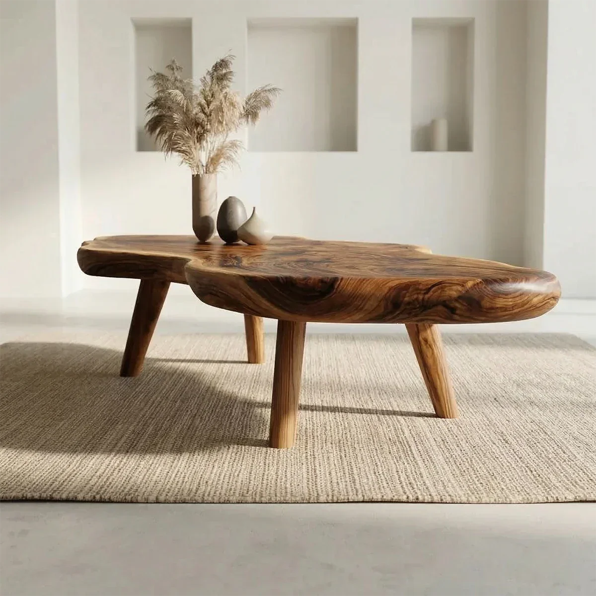 Organic Live Edge Natural Solid Wood Coffee Table with Sculptural Legs - Rustiracraft 