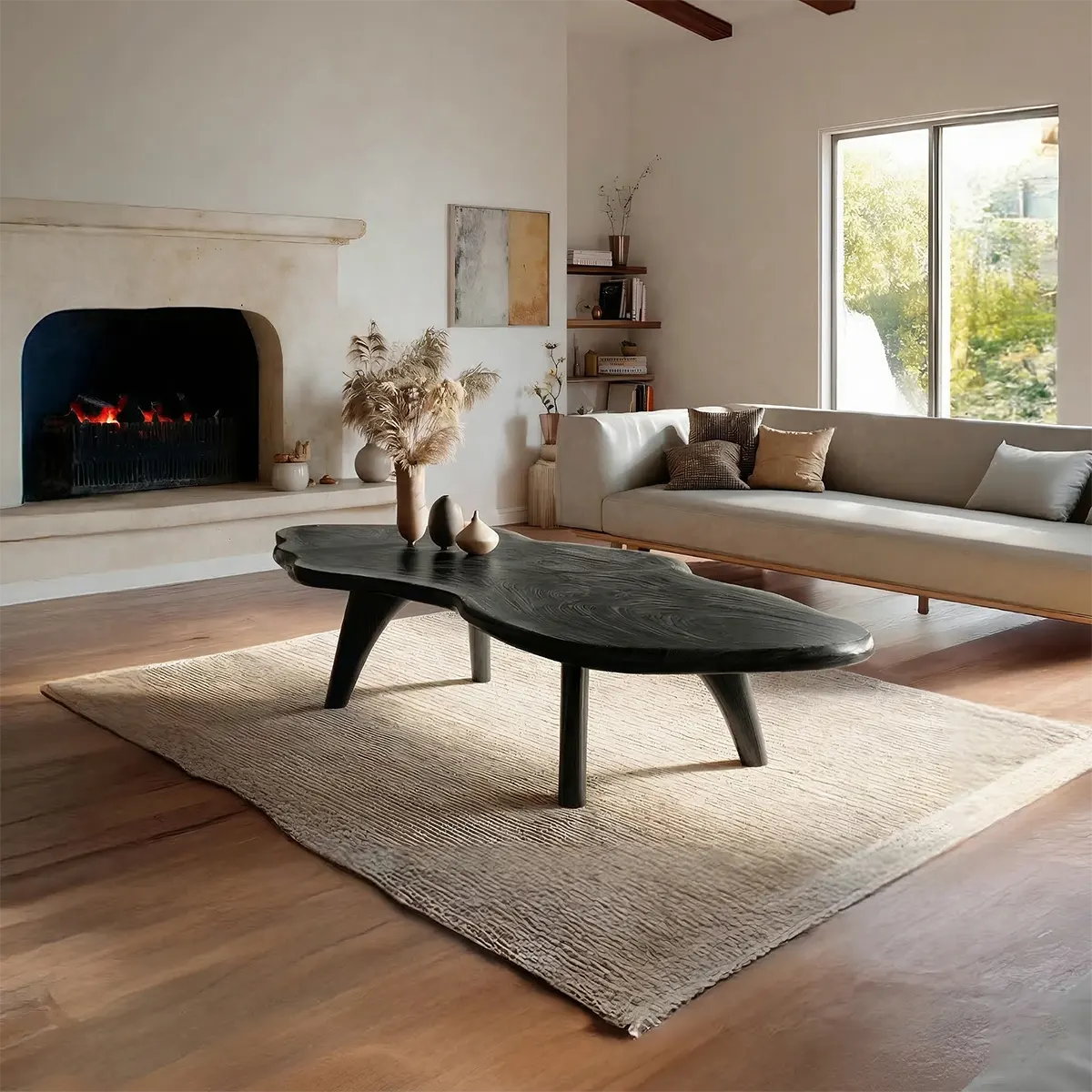 Organic Live Edge Natural Solid Wood Coffee Table with Sculptural Legs - Rustiracraft 