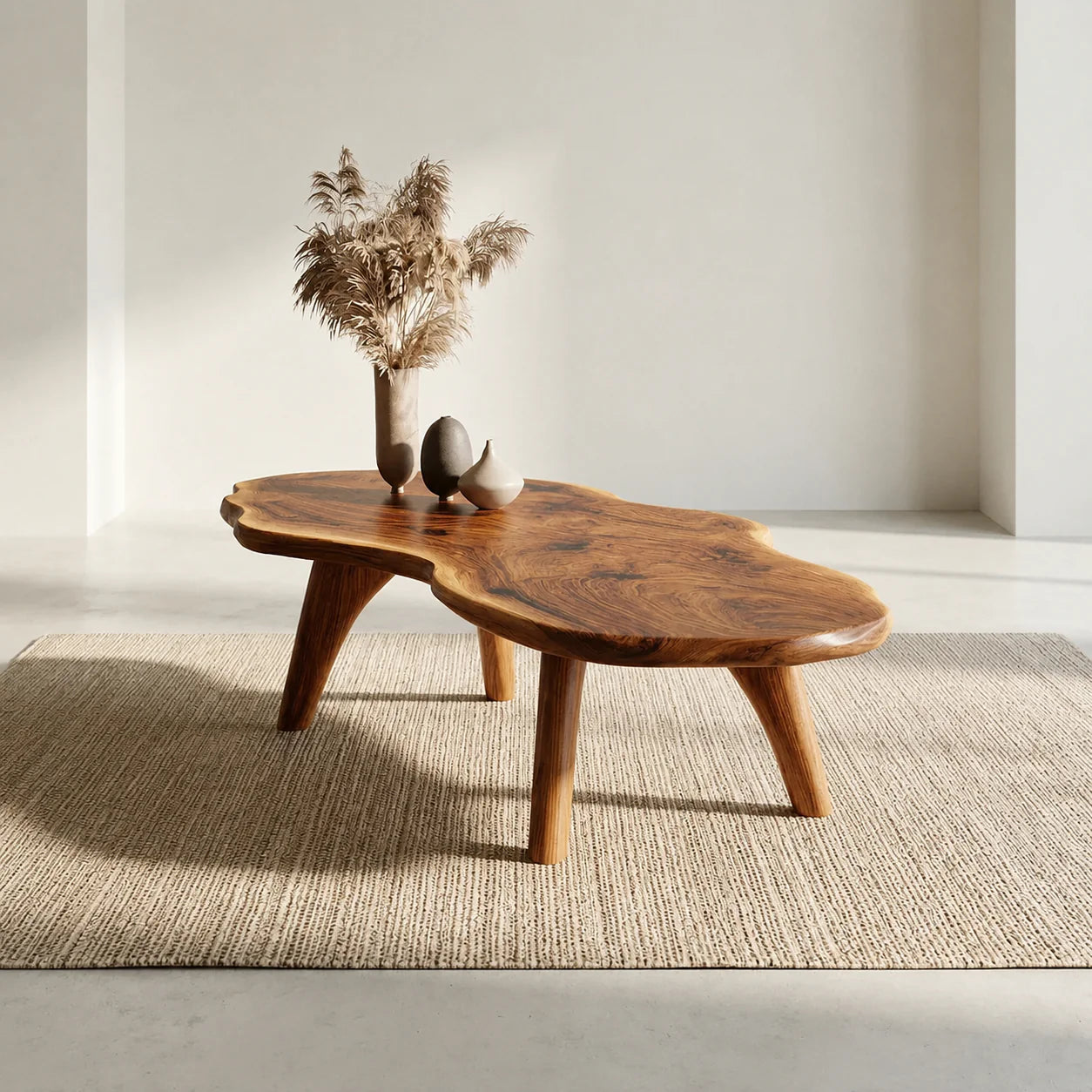 Organic Live Edge Natural Solid Wood Coffee Table with Sculptural Legs - Rustiracraft