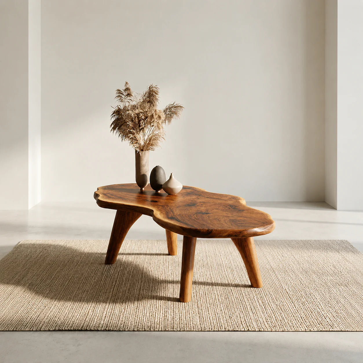 Organic Live Edge Natural Solid Wood Coffee Table with Sculptural Legs - Rustiracraft