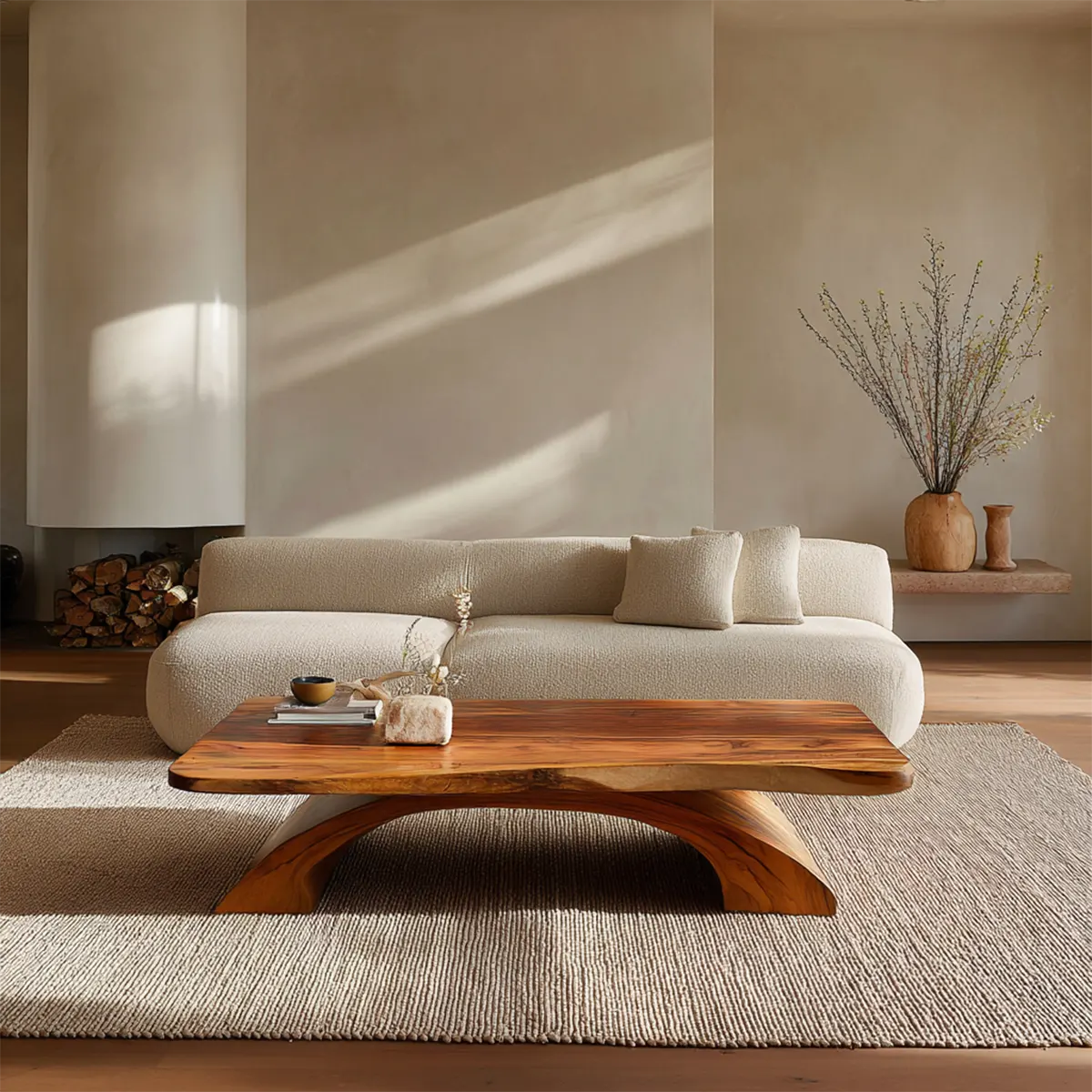 Organic Modern Sculptural Arch Base Coffee Table in Natural Solid Wood - Rustiracraft 