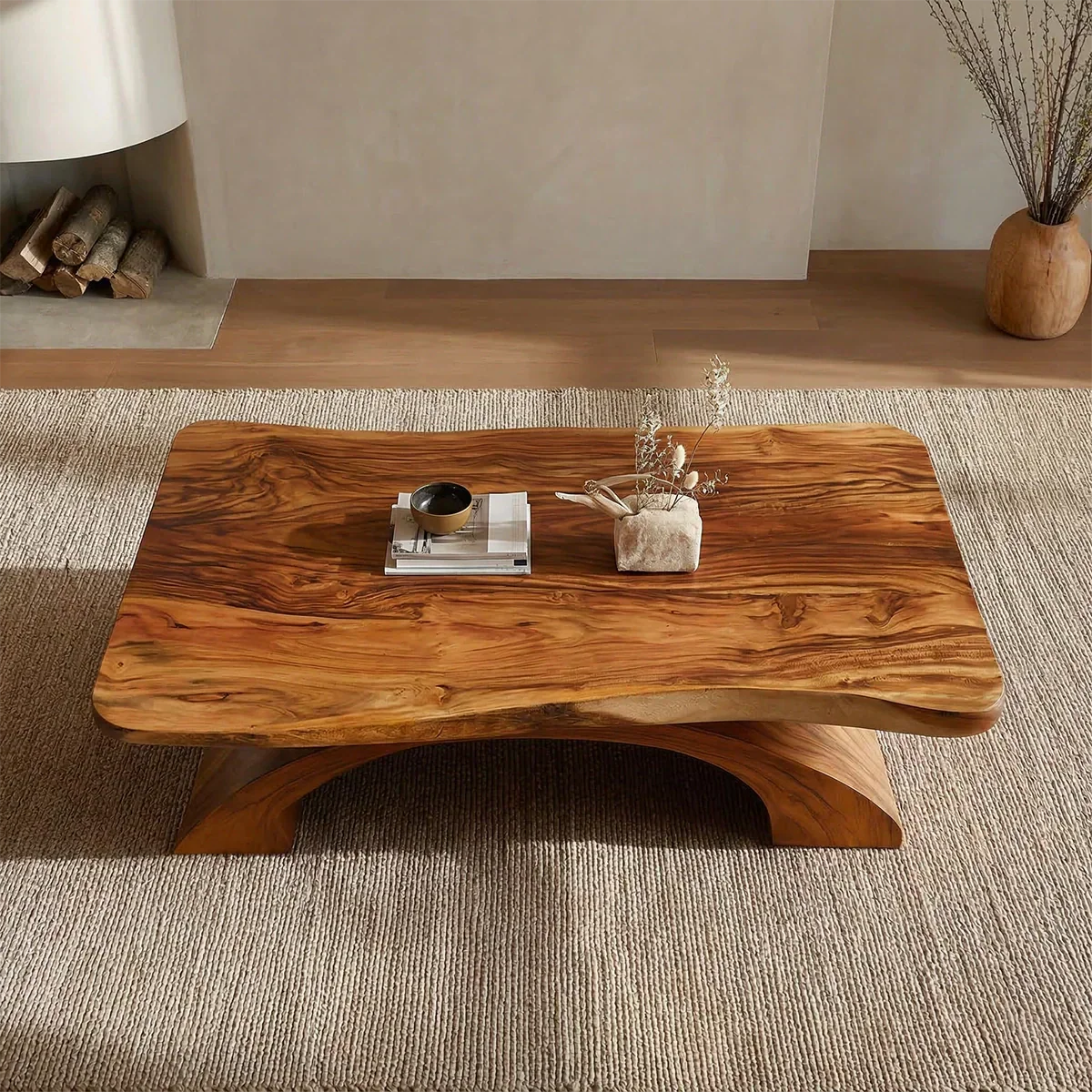 Organic Modern Sculptural Arch Base Coffee Table in Natural Solid Wood - Rustiracraft 