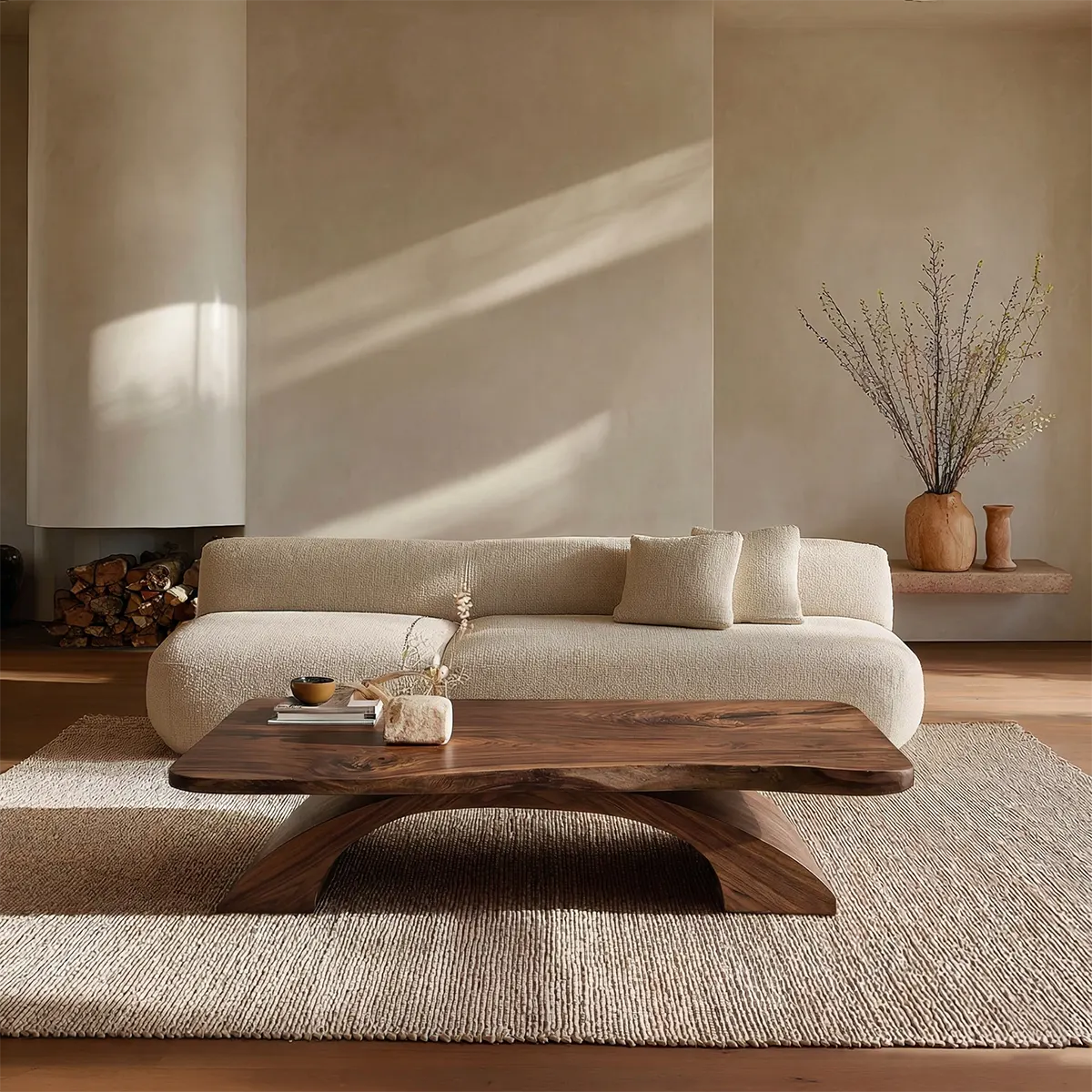 Organic Modern Sculptural Arch Base Coffee Table in Natural Solid Wood - Rustiracraft 