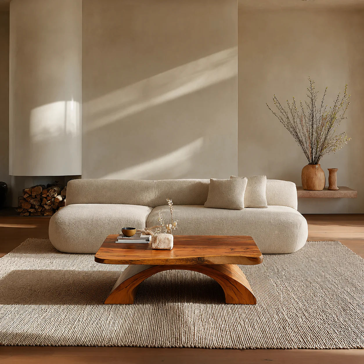 Organic Modern Sculptural Arch Base Coffee Table in Natural Solid Wood - Rustiracraft