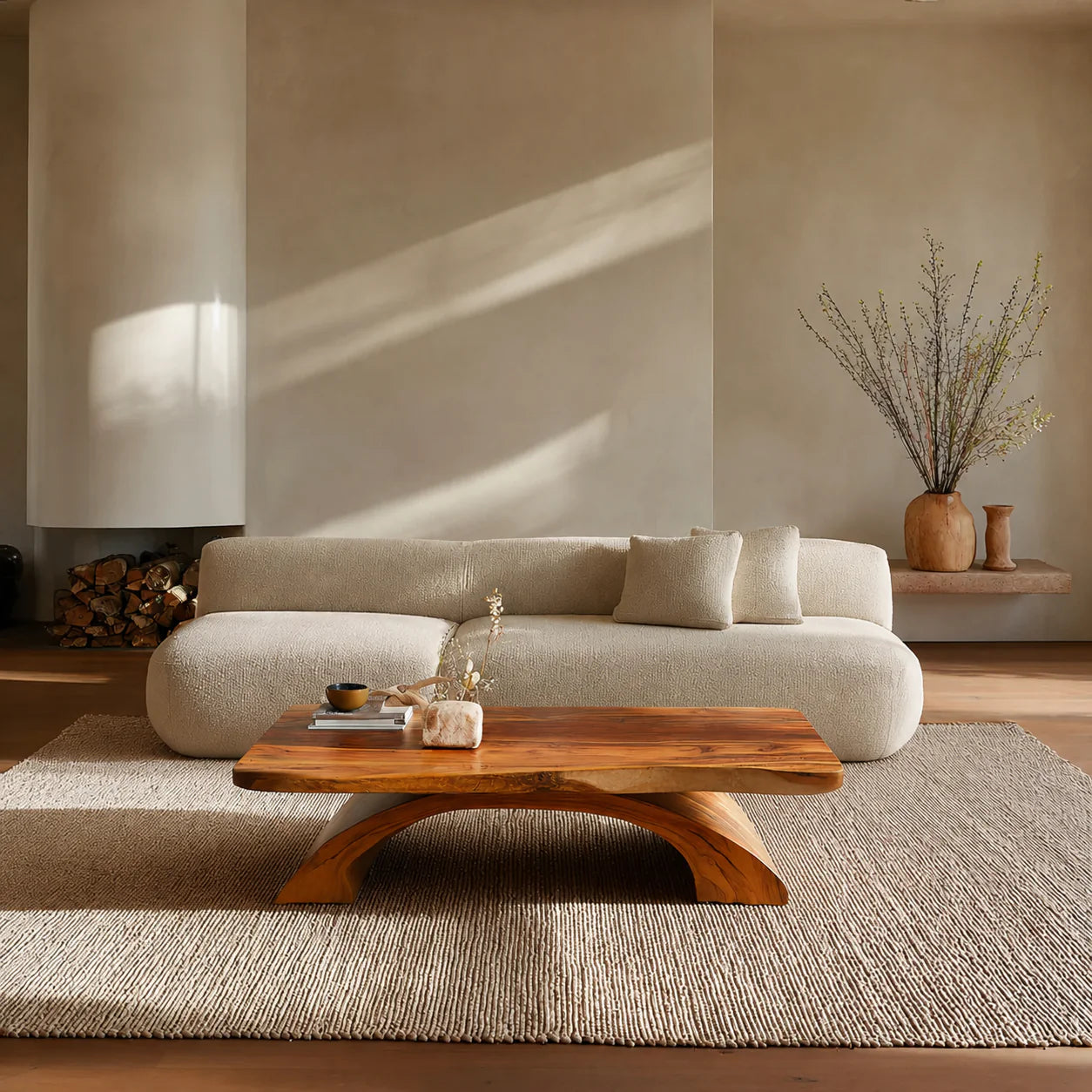 Organic Modern Sculptural Arch Base Coffee Table in Natural Solid Wood - Rustiracraft