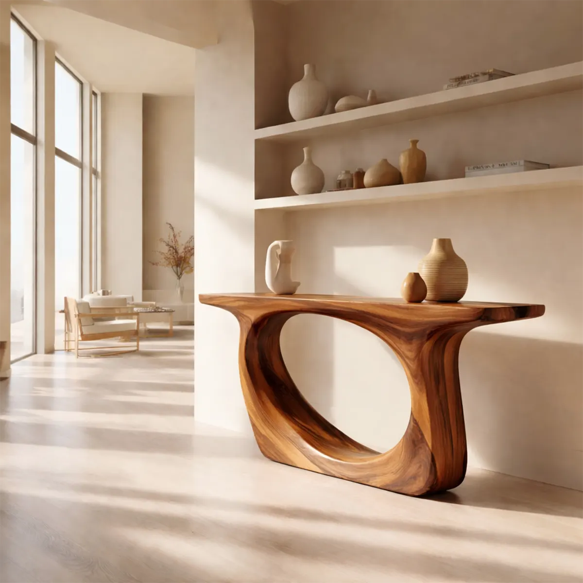 Organic Modern Solid Wood Console Table with Sculptural Curved Form - Rustiracraft