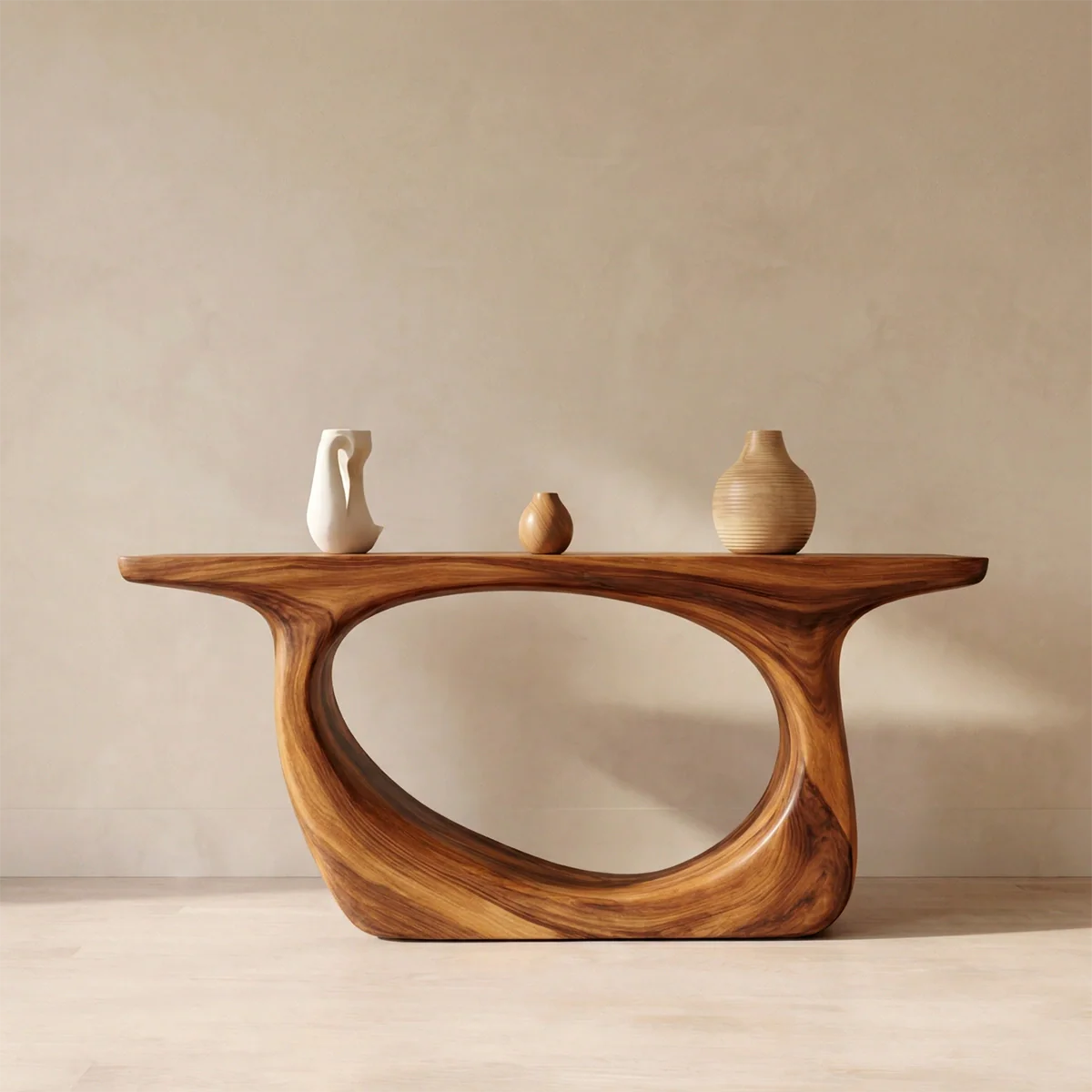 Organic Modern Solid Wood Console Table with Sculptural Curved Form - Rustiracraft