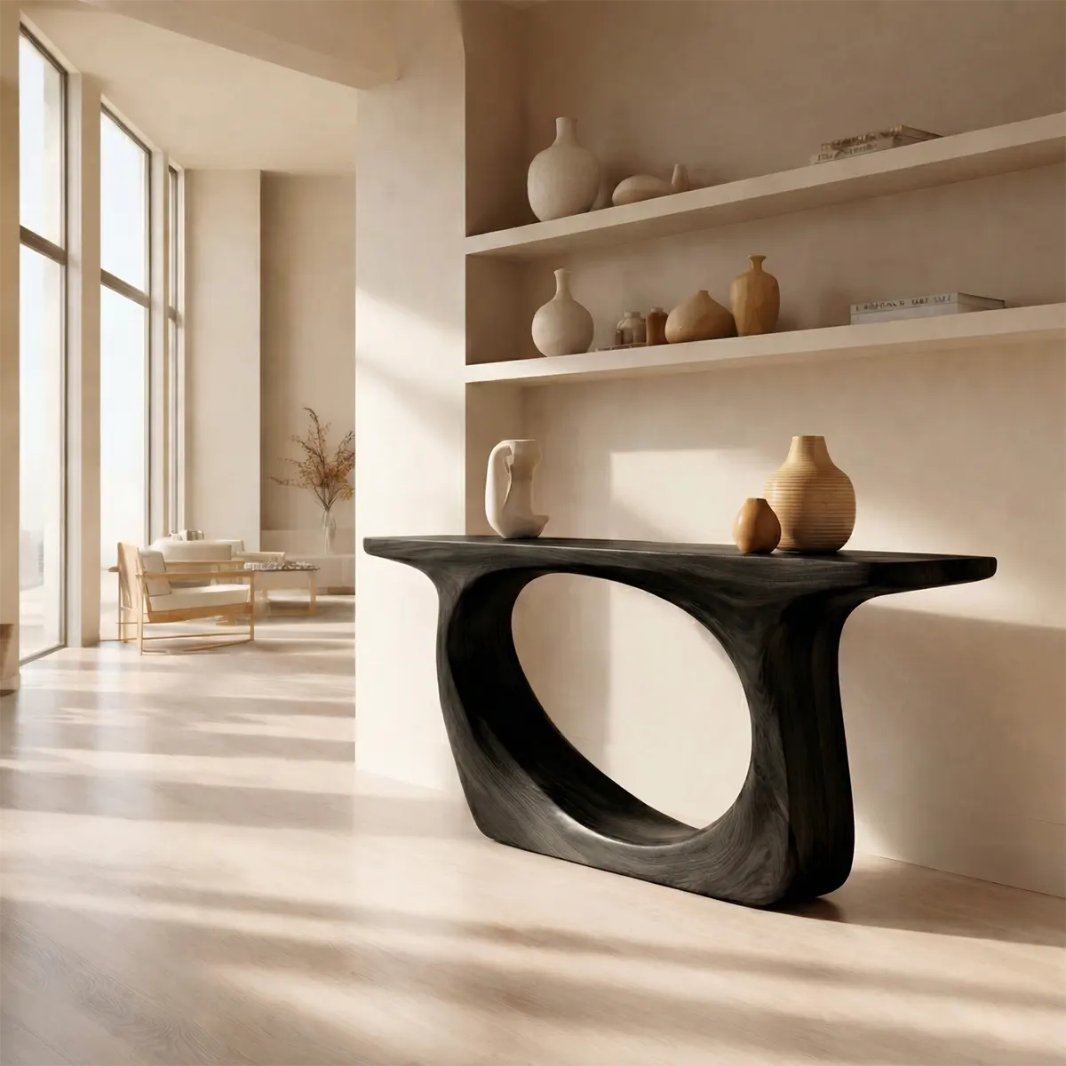 Organic Modern Solid Wood Console Table with Sculptural Curved Form - Rustiracraft