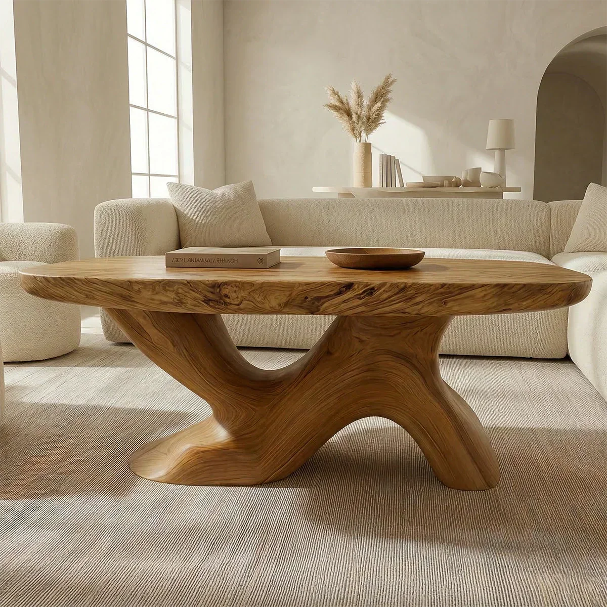Organic Sculptural Pedestal Coffee Table in Natural Solid Wood - Rustiracraft