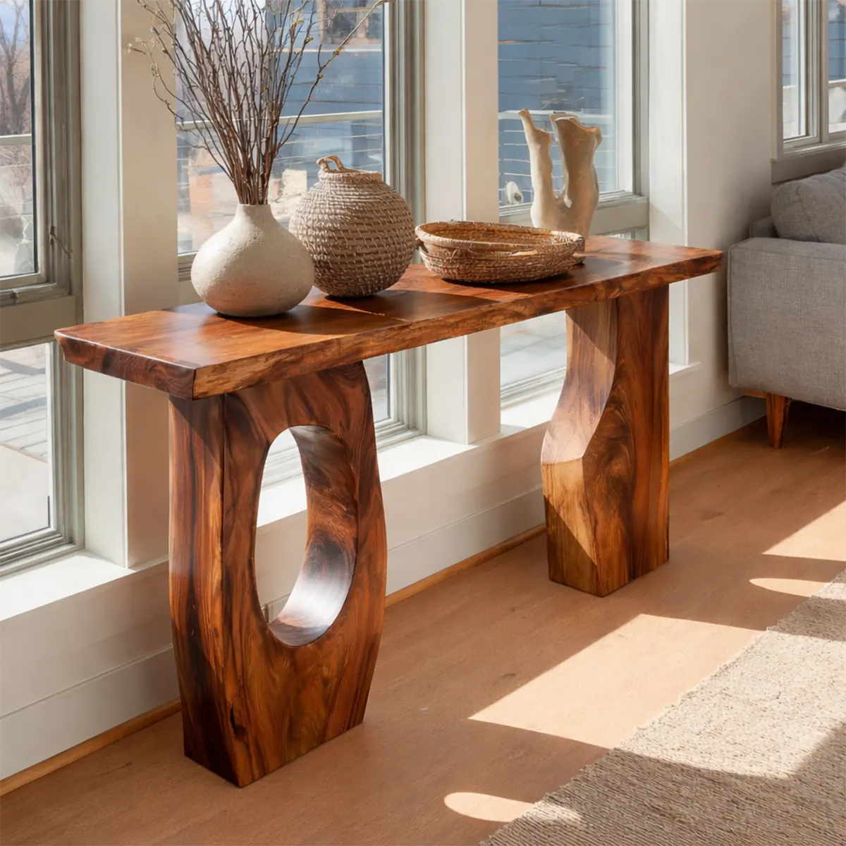 Organic Sculptural Solid Wood Console Table for Entryway Decor - Rustiracraft