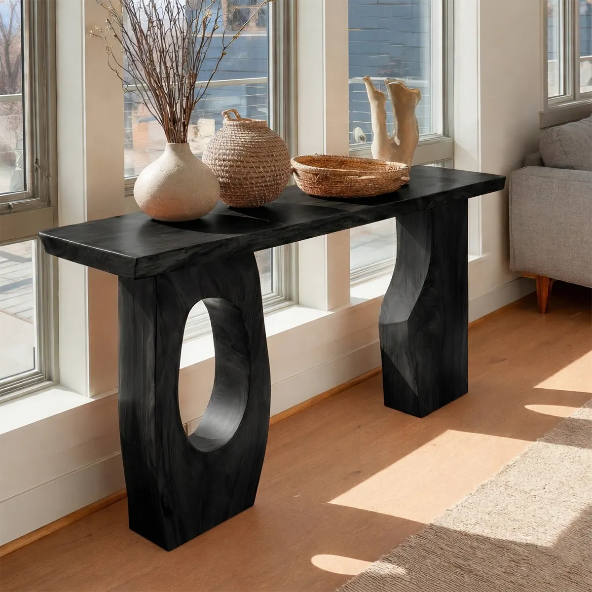 Organic Sculptural Solid Wood Console Table for Entryway Decor - Rustiracraft
