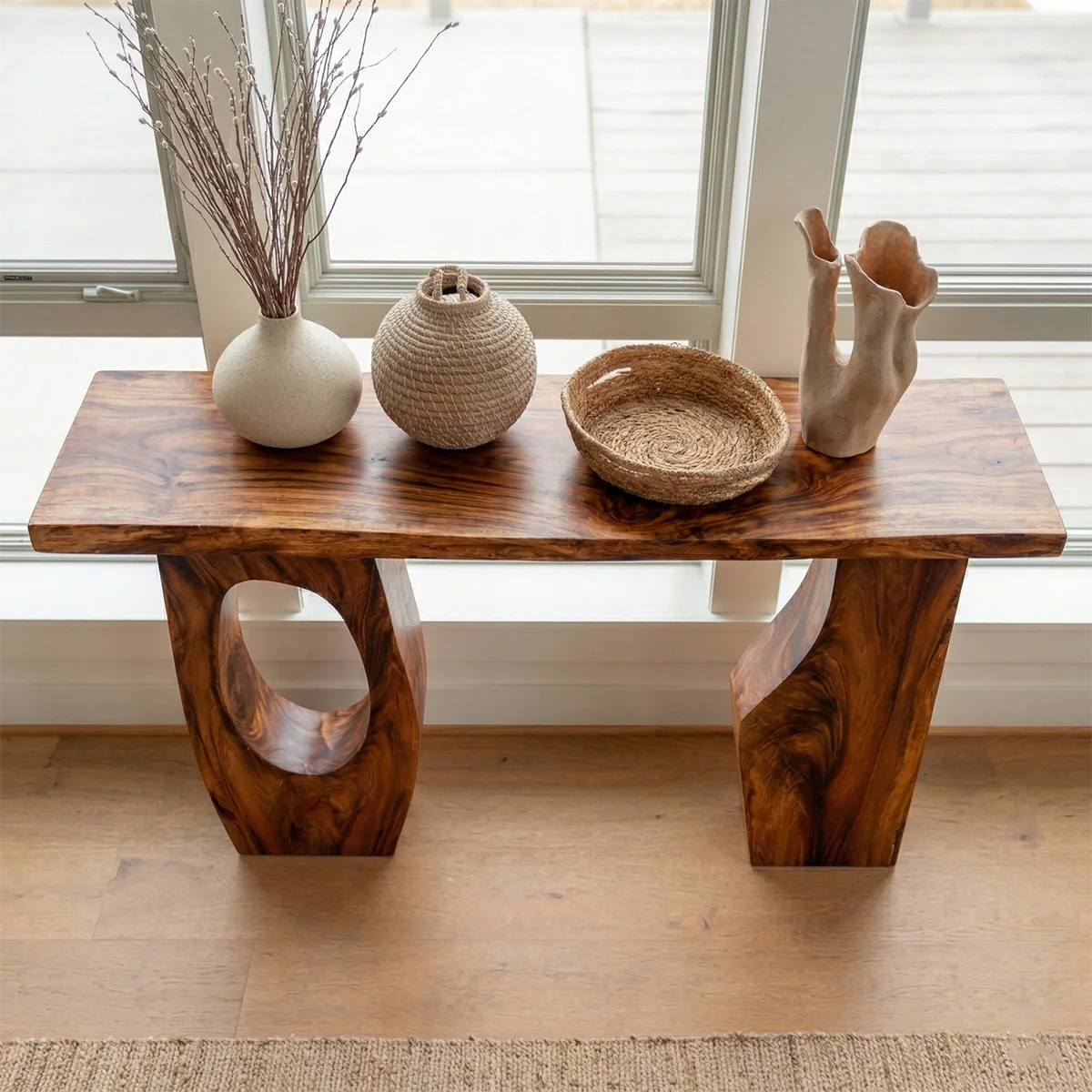 Organic Sculptural Solid Wood Console Table for Entryway Decor - Rustiracraft
