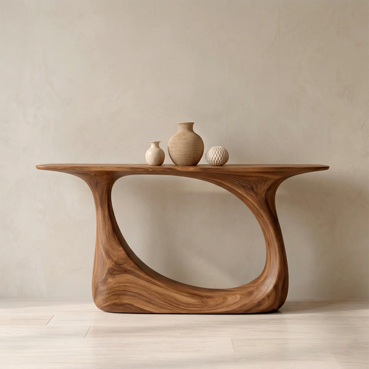 Organic Sculptural Solid Wood Console Table with Curved Artistic Base - Rustiracraft