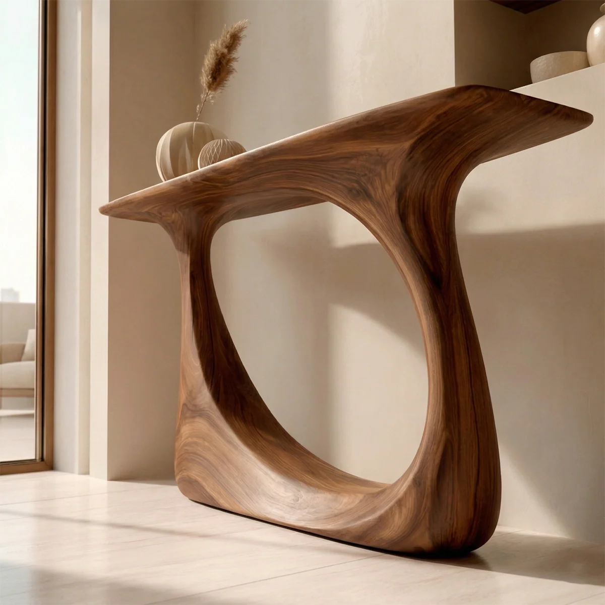Organic Sculptural Solid Wood Console Table with Curved Artistic Base - Rustiracraft