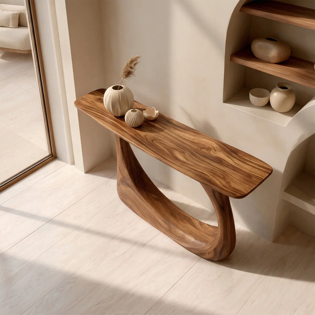 Organic Sculptural Solid Wood Console Table with Curved Artistic Base - Rustiracraft