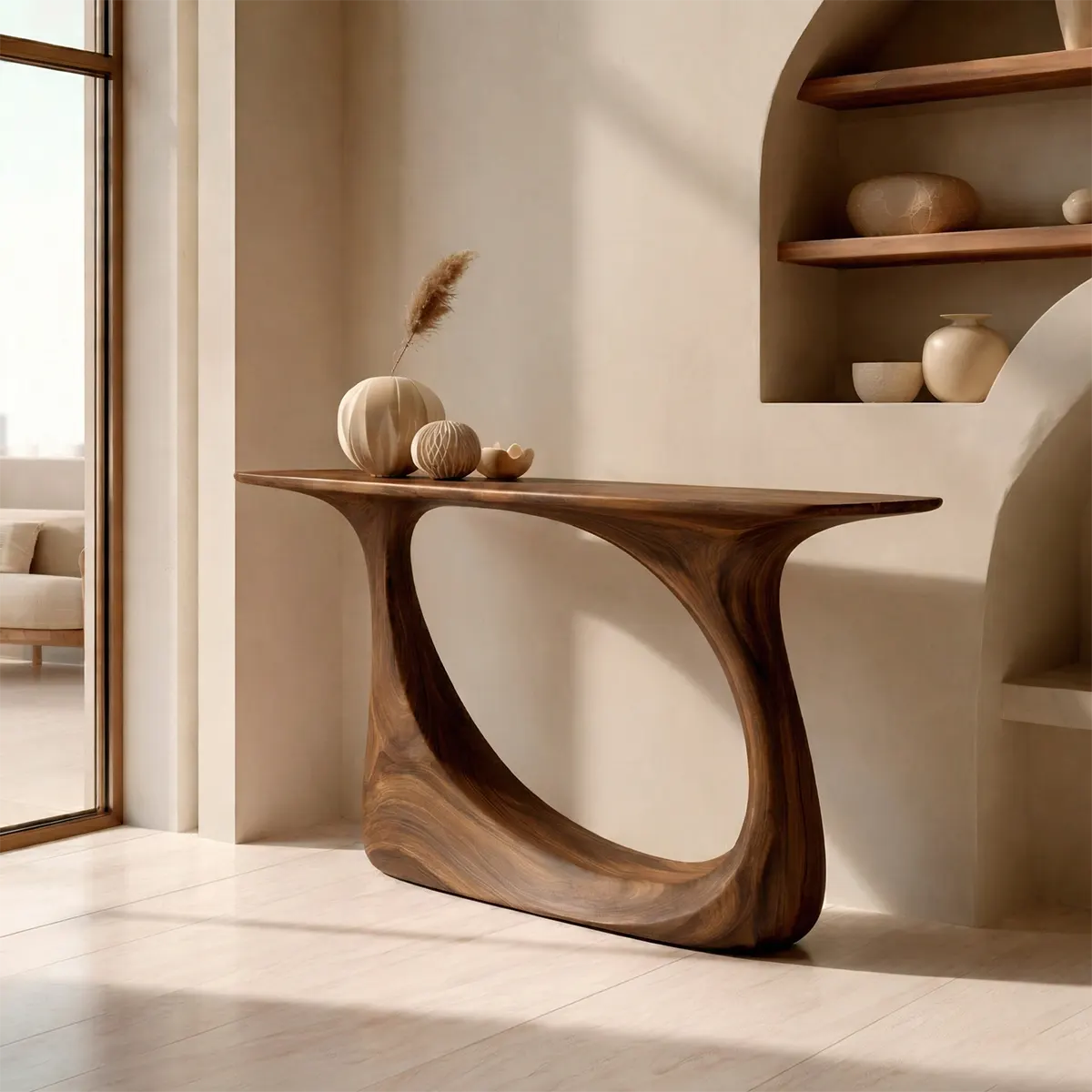 Organic Sculptural Solid Wood Console Table with Curved Artistic Base - Rustiracraft