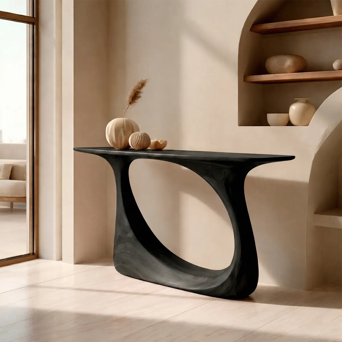Organic Sculptural Solid Wood Console Table with Curved Artistic Base - Rustiracraft